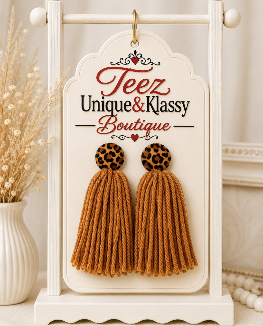 Teez Unique & Klassy Made With Love Button Tassel Earrings❤️
