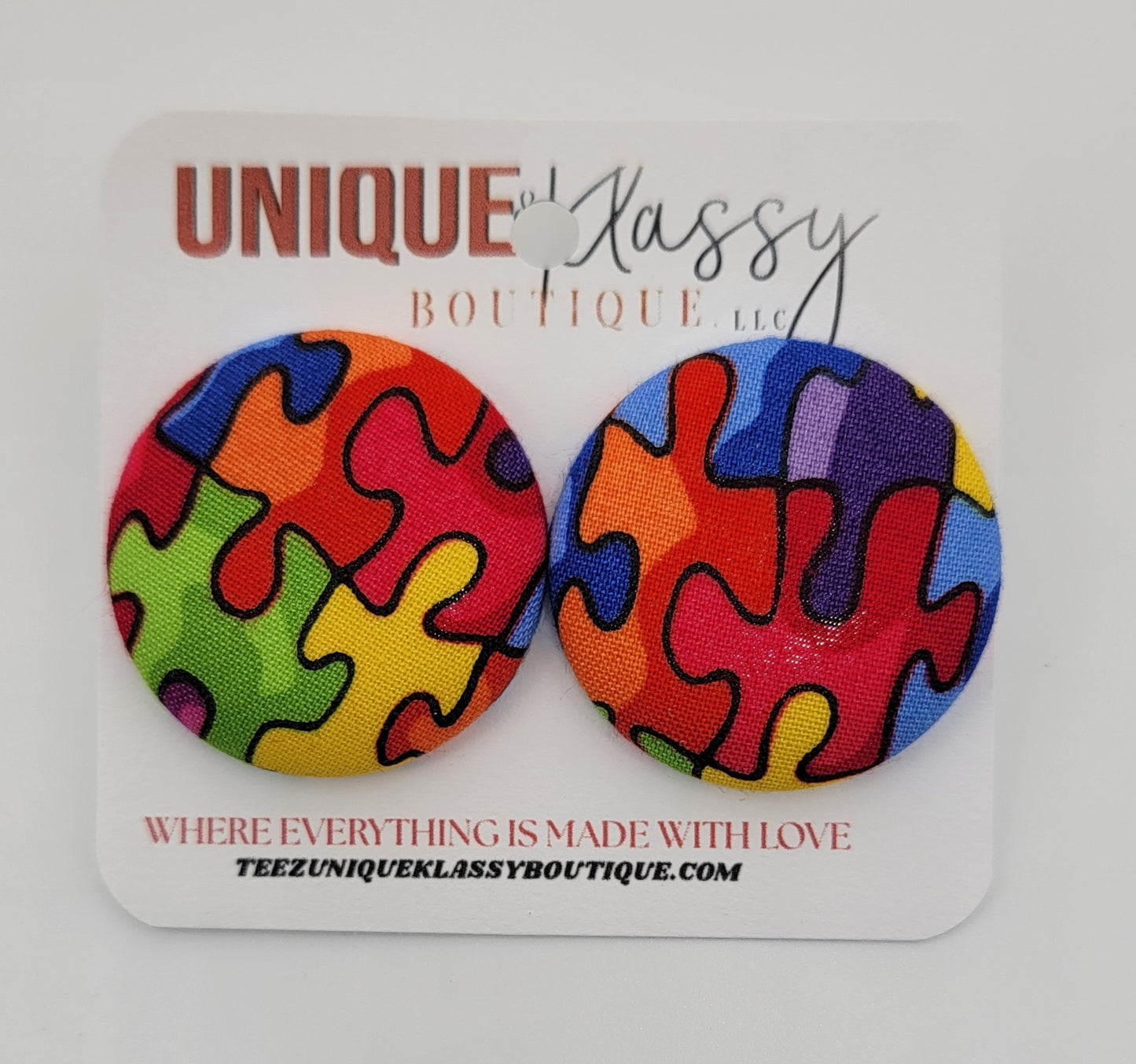 ❤️Teez Unique & Klassy Large Fabric Button Earrings❤️
