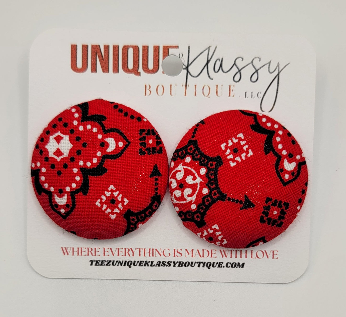 ❤️Teez Unique & Klassy Large Fabric Button Earrings❤️