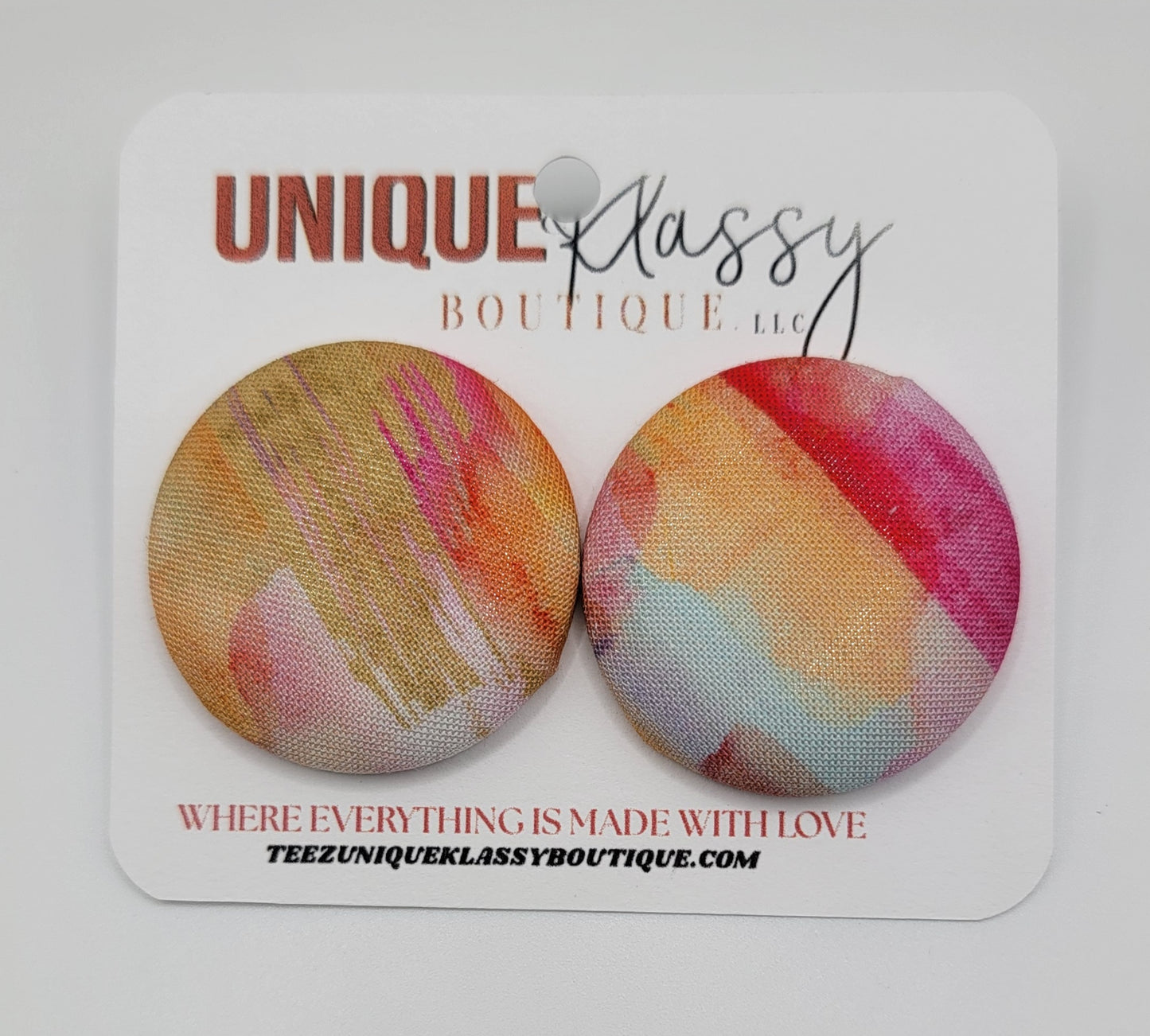 ❤️Teez Unique & Klassy Large Fabric Button Earrings❤️