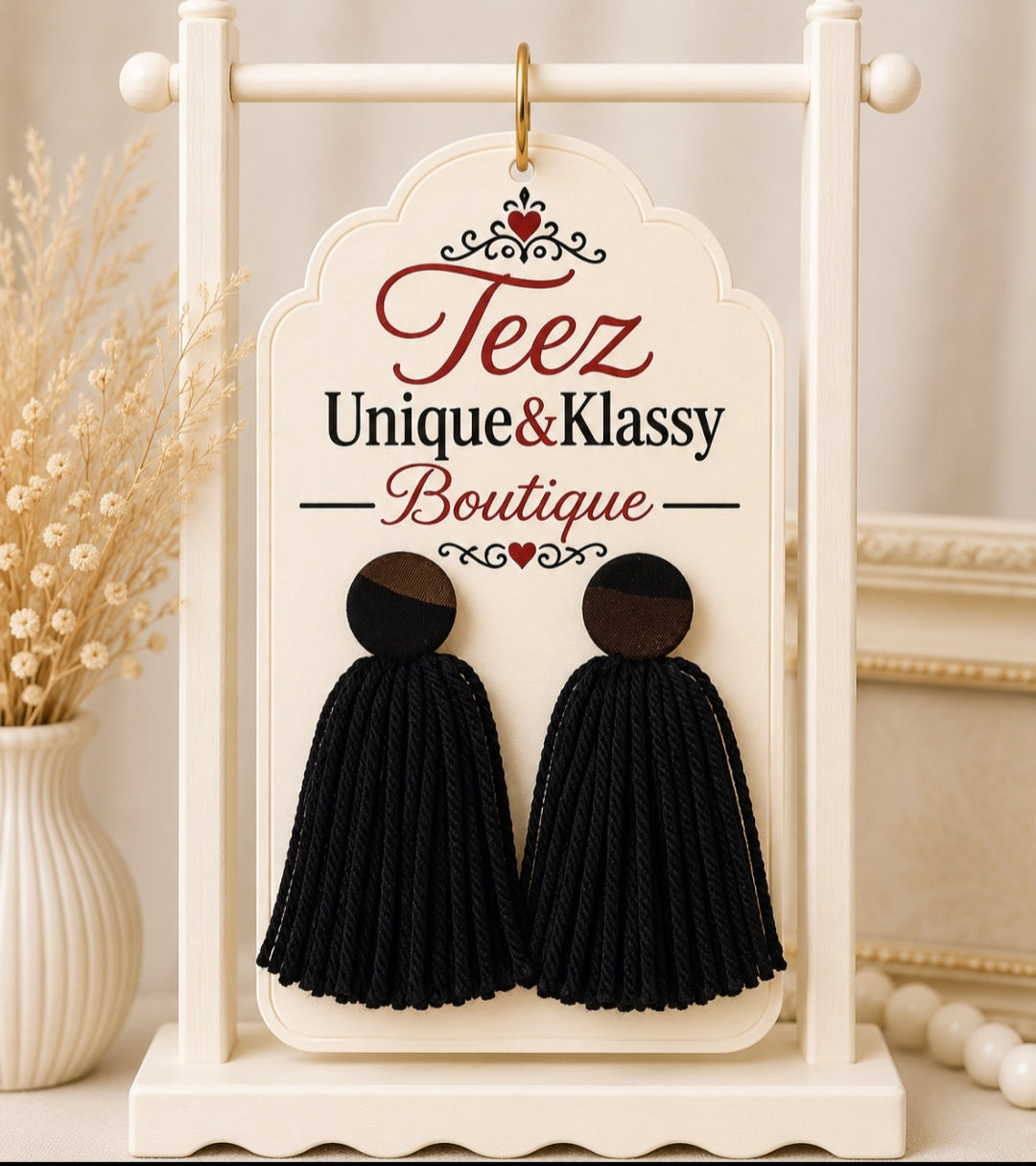 Teez Unique & Klassy Made With Love Button Tassel Earrings❤️