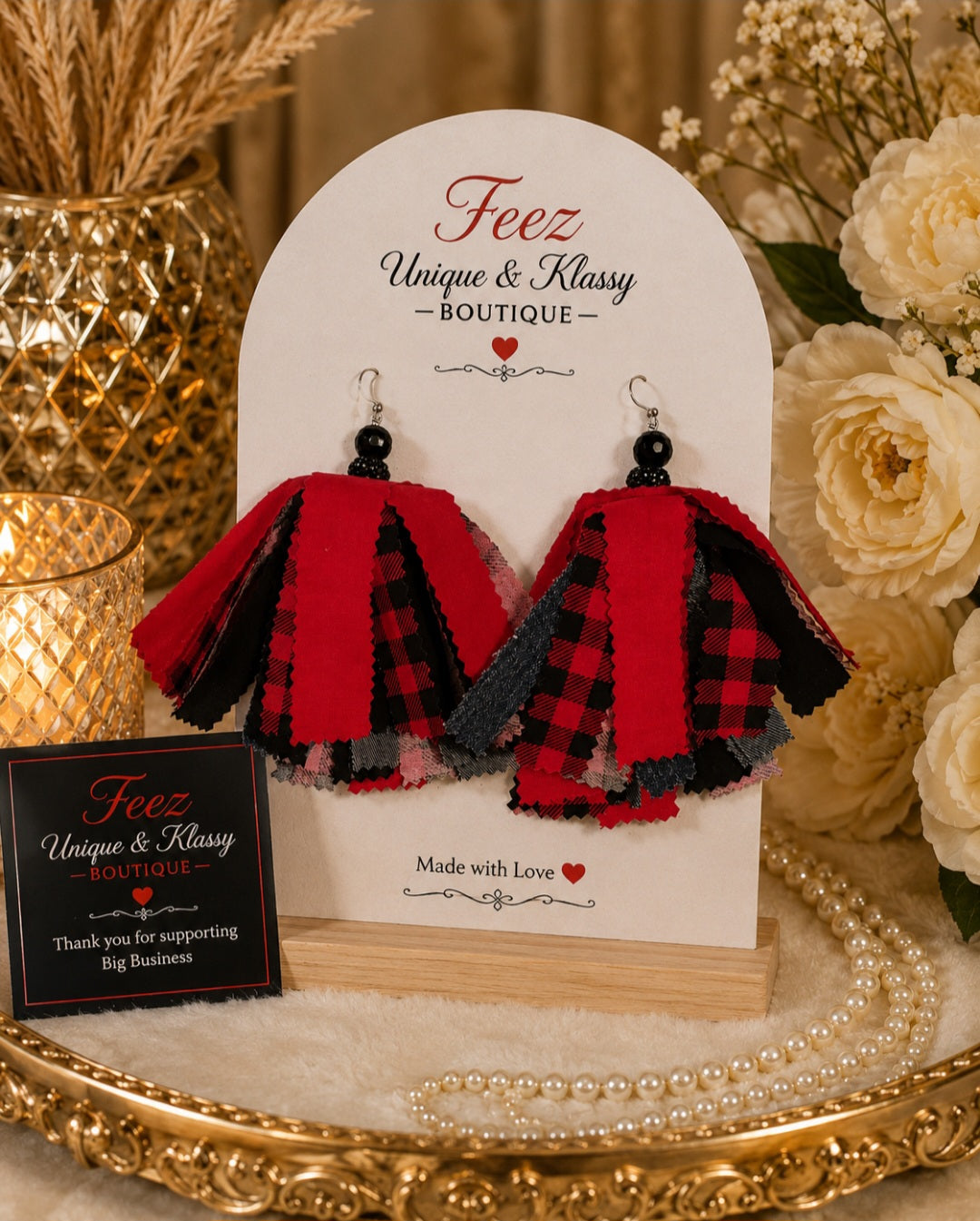 ❤️Teez Unique & Klassy Made With Love Fabric Earrings❤️