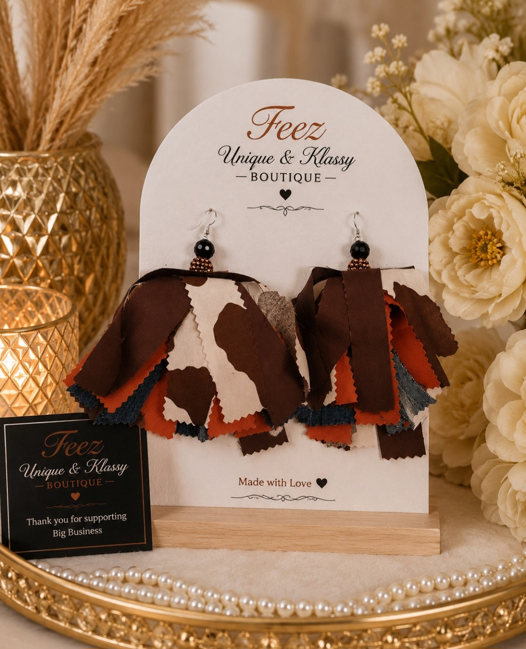 ❤️Teez Unique & Klassy Made With Love Fabric Earrings❤️