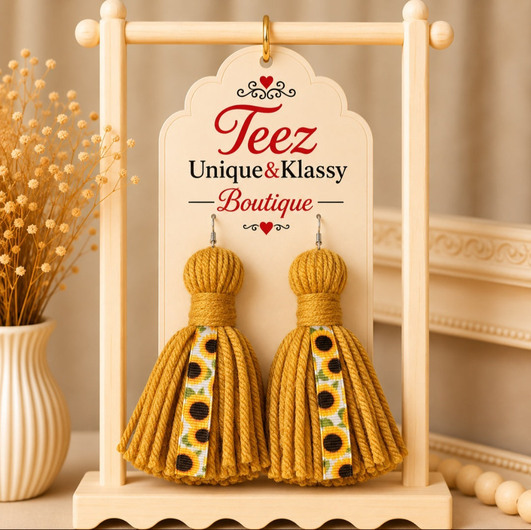 ❤️Teez Unique & Klassy Made With Love Ribbon Tassel Earrings