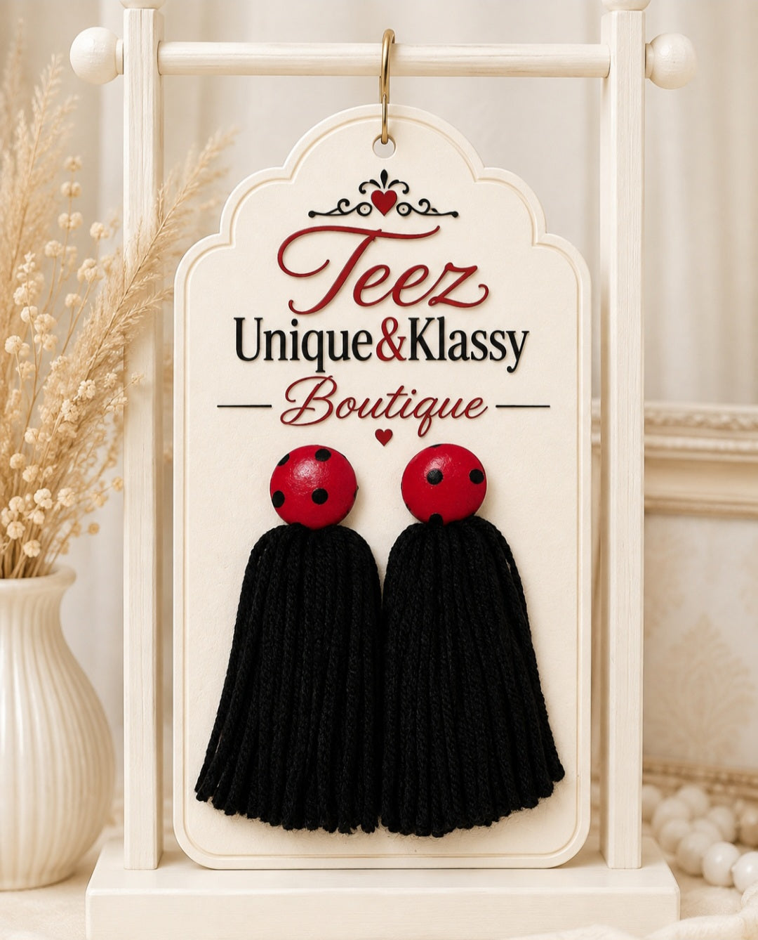 Teez Unique & Klassy Made With Love Button Tassel Earrings❤️
