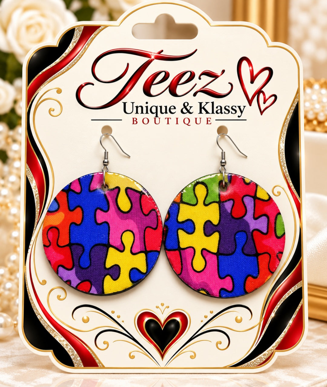 ❤️Teez Unique & Klassy Made With Love Large Wood Earrings❤️