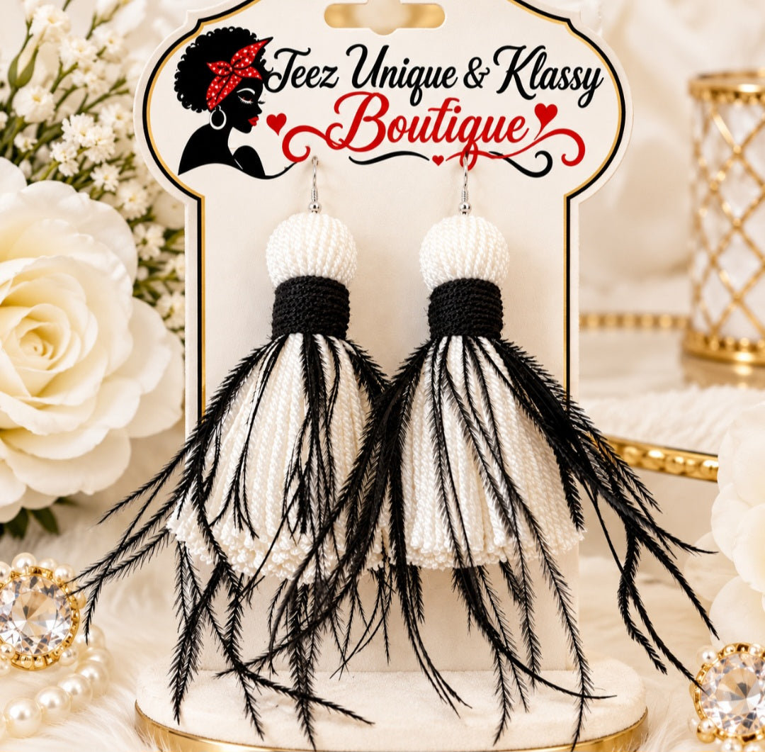 ❤️Teez Unique & Klassy Made With Love Feathered Tassel Earrings❤️