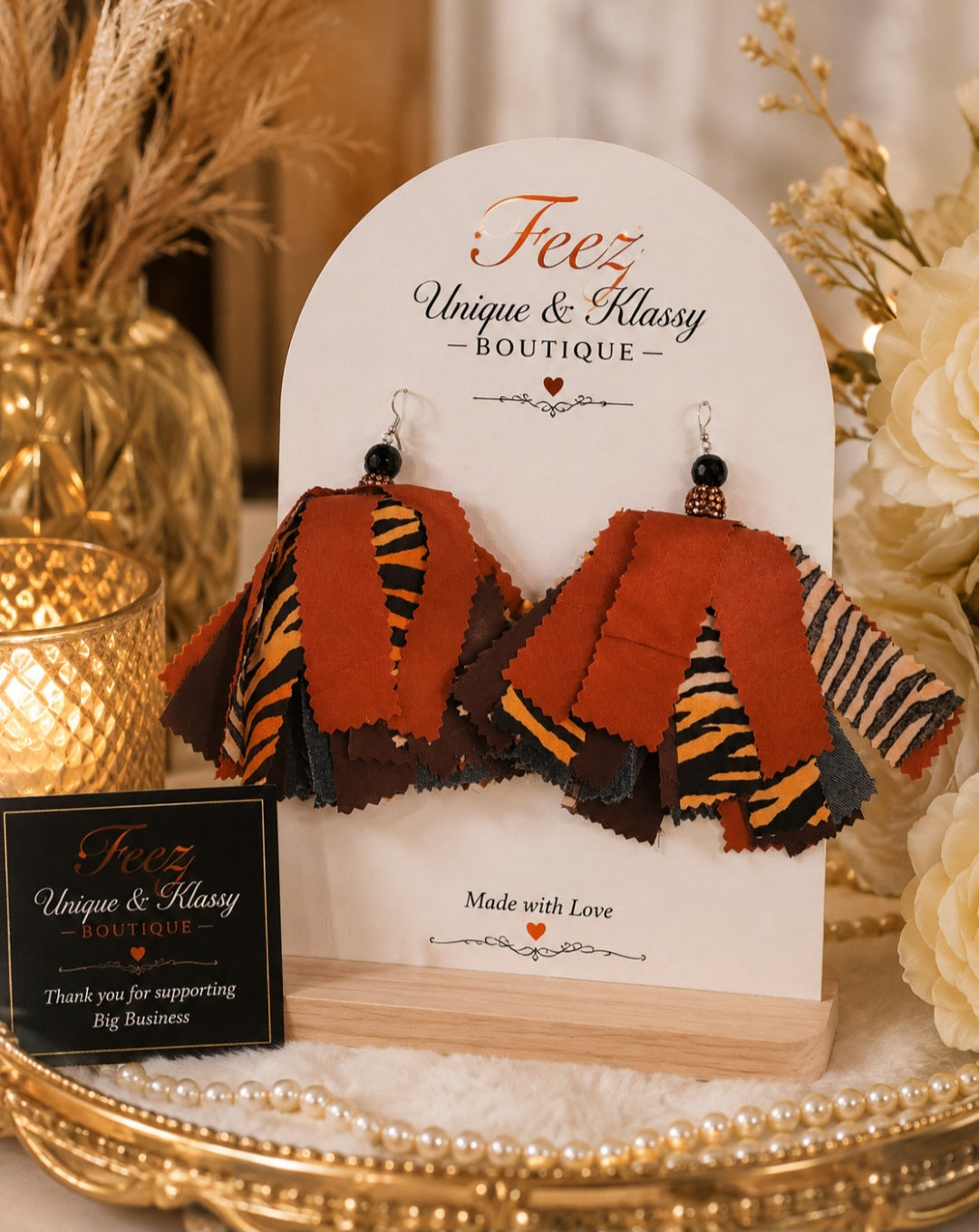 ❤️Teez Unique & Klassy Made With Love Fabric Earrings❤️